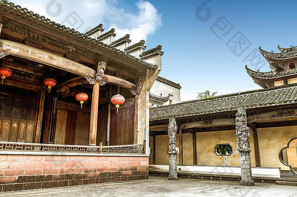 内部古老的阶段传统的木结构黄山城市中国