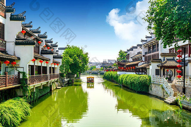 南京孔子寺庙风景优美的地区老家河人参观位于南京城市江苏省中国