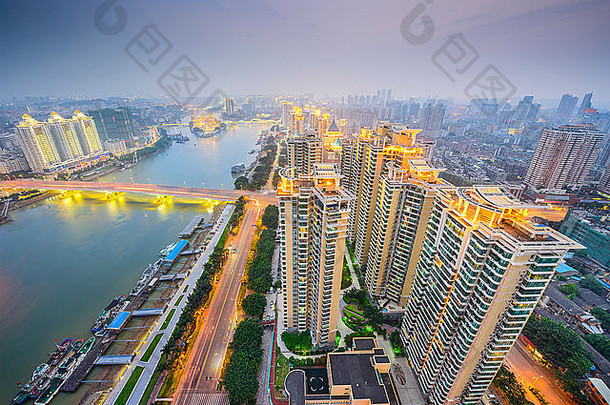 福州中国城市景观俯瞰ming河