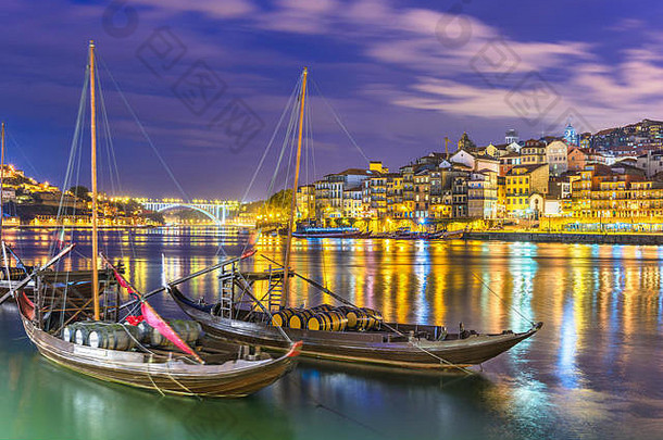 港口葡萄牙城市景观杜罗河晚上