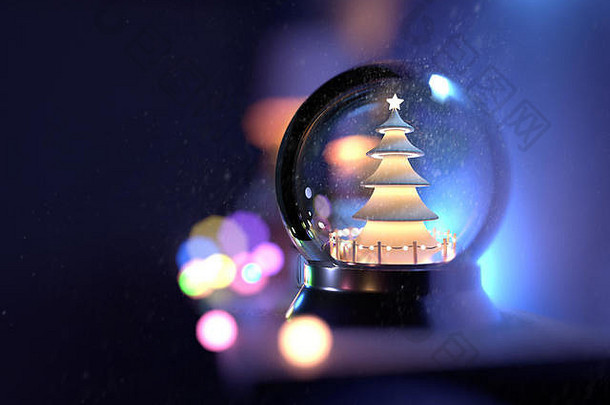 圣诞节雪全球架子上圣诞节灯背景插图