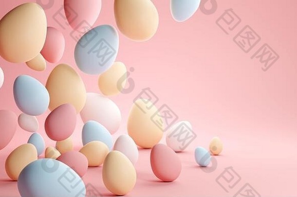 柔和的色彩鲜艳的复活节鸡蛋复活节背景布局插图