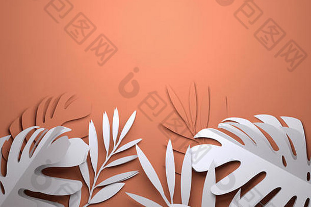 折叠纸艺术折纸热带夏天棕榈叶子背景纸工艺插图