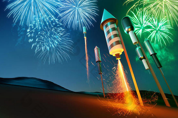 烟花火箭启动晚上天空篝火晚上插图