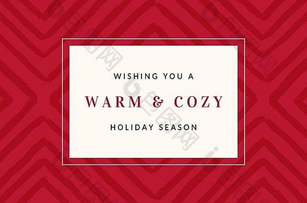 圣诞节设计红色的几何模式文本祝温暖的舒适的假期季节白色背景时尚的优雅的问候卡