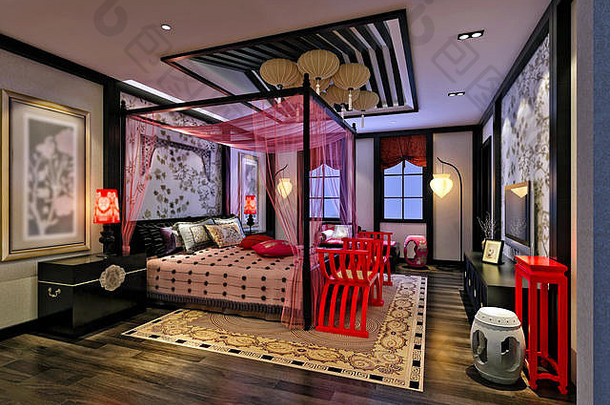渲染奢侈品酒店房间卧室