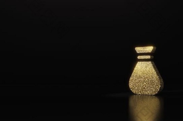 黄金闪闪发光的象征钱袋呈现黑暗黑色的背景模糊反射闪光