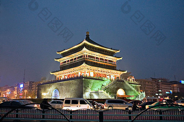 中国西安晚上照片贝尔塔中心西安