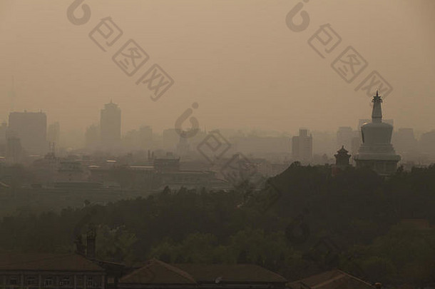 天际线烟雾污染尘土飞扬的北京中国