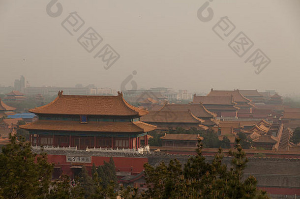 空中视图被禁止的城市景山公园尘土飞扬的北京中国