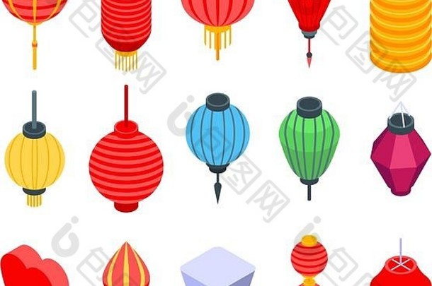 中国人灯笼图标集等角风格