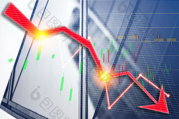 在香港香港办公室建筑图指数股票市场红色的熊图表背景