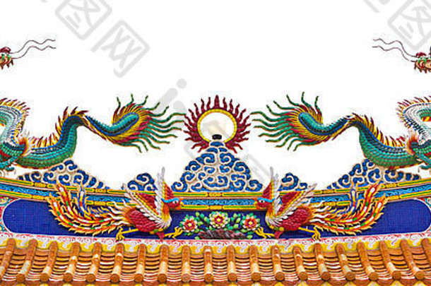 雕像龙屋顶中国人寺庙