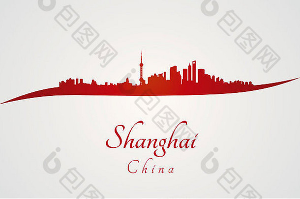 上海天际线红色的灰色的背景