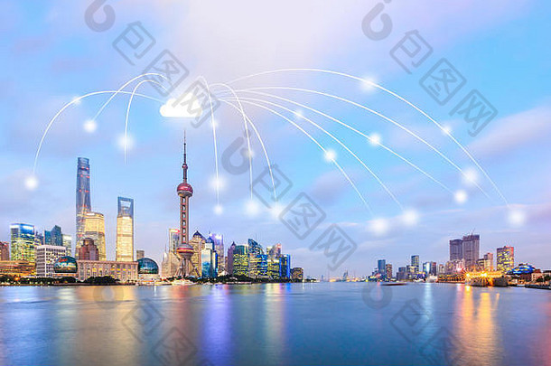 现代城市无线网络连接概念上海