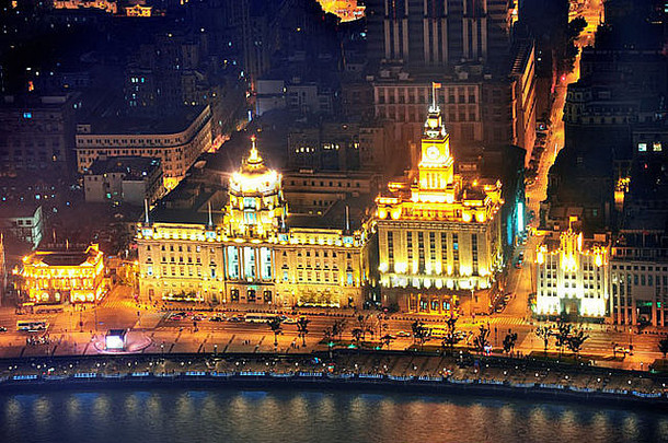 上海空中视图城市体系结构黄昏