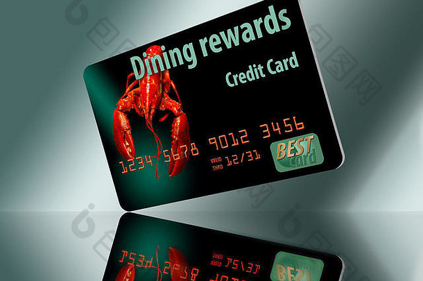 明亮的红色的龙虾爬信贷卡提供了餐厅奖励用户