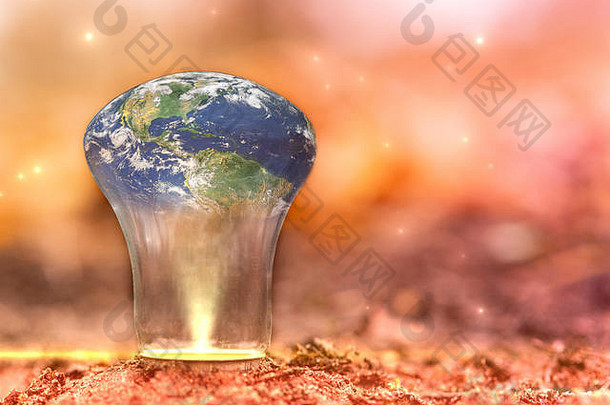 生态概念复制空间地球地球光灯泡全球世界创新秋天背景