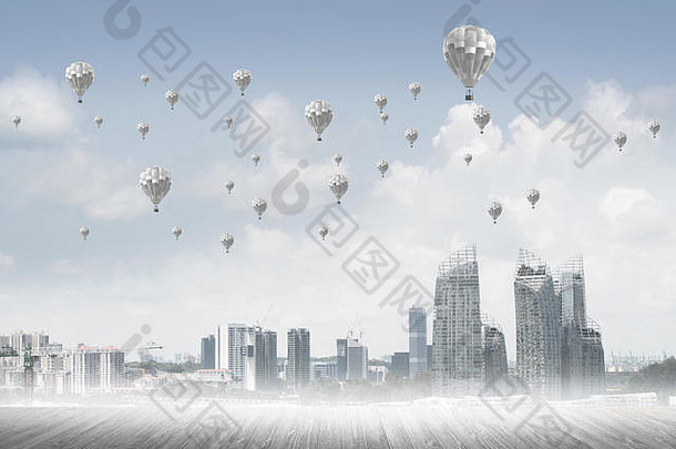 概念空气污染概念浮空器飞行城市