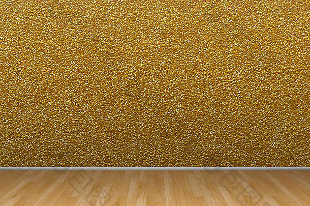 插图呈现空房间金闪闪发光的墙棕色（的）木木条镶花之地板