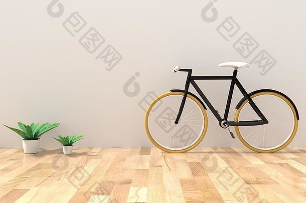 自行车室内植物空房间呈现