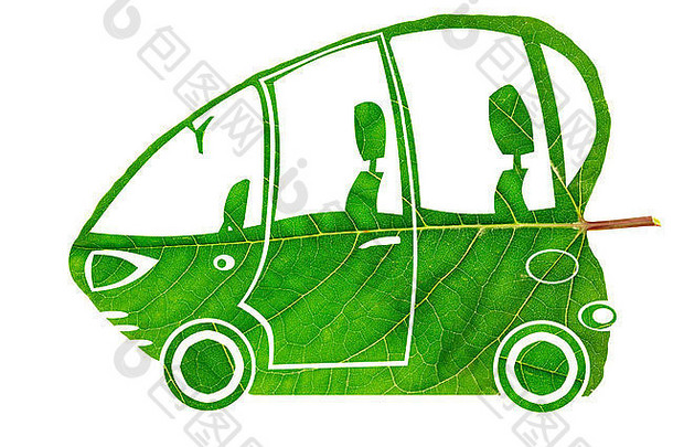 绿色生态电有趣的生物车概念使叶拼贴画孤立的