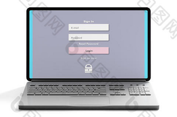 登录电脑移动PC屏幕孤立的白色背景前面视图互联网安全概念插图