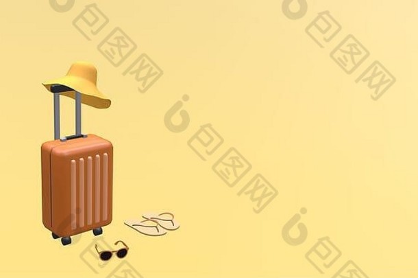 橙色手提箱他太阳镜释放橙色背景旅行假期假期概念呈现插图