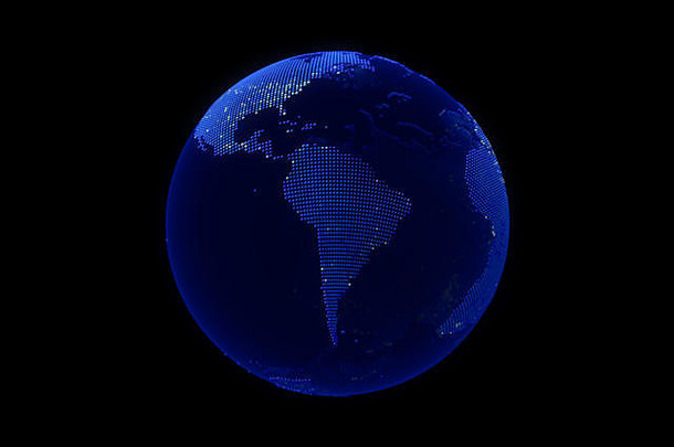 蓝色的点世界全球南美国地图插图白色点城市黑暗背景