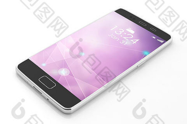 智能手机移动电话紫色的屏幕孤立的白色背景插图