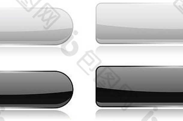 黑色的白色玻璃按钮椭圆形矩形闪亮的图标