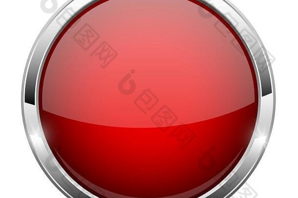 红色的玻璃按钮闪亮的轮网络图标