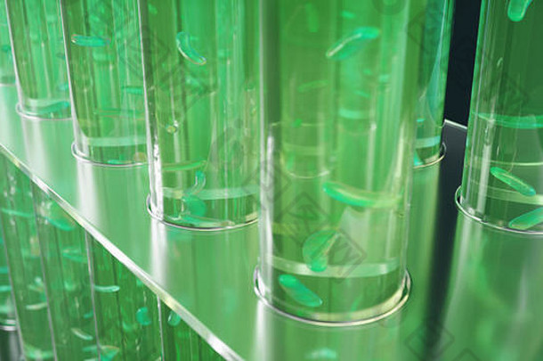 插图生物燃料石油研究实验室生物燃料概念细菌液体内部测试管燃料生物技术玻璃器皿