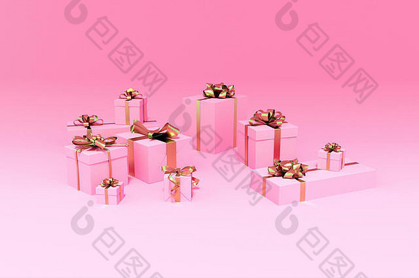 情人节一天粉红色的摘要背景礼物盒子插图