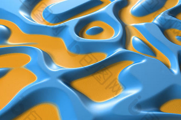 视觉艺术背景迷幻部落液体表面蓝色的黄色的纹理特写镜头视图
