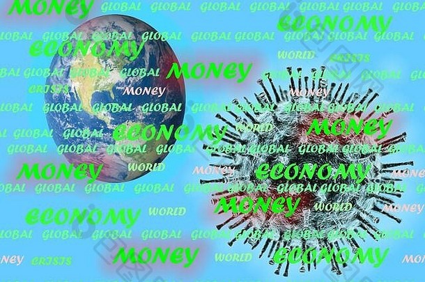 钱经济全球世界危机概念上的文本illustrartion蓝色的背景
