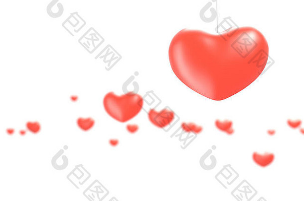 红色的珊瑚情人节心白色背景渲染爱浪漫概念情人节一天假期插图