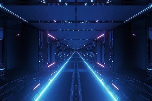 未来主义的技术科幻小说隧道走廊没完没了的发光的灯插图背景壁纸图形艺术作品