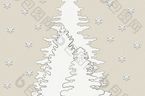 插图树覆盖雪雪花石油绘画效果