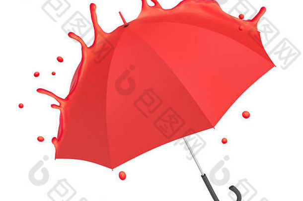 呈现红色的伞融化孤立的白色背景