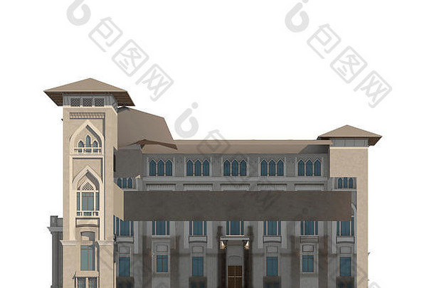 原始设计中间东建筑孤立的白色背景插图