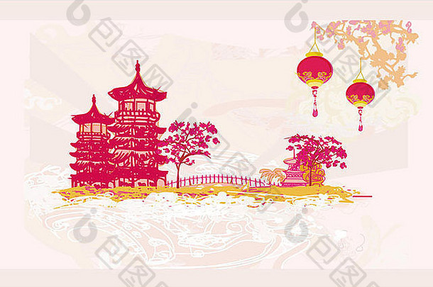 纸亚洲景观中国人灯笼