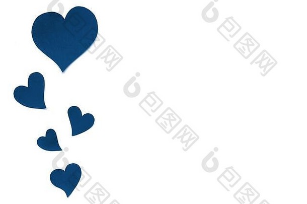 情人节一天卡背景经典蓝色的可爱的心使纸白色背景心纸减少大小情人节一天