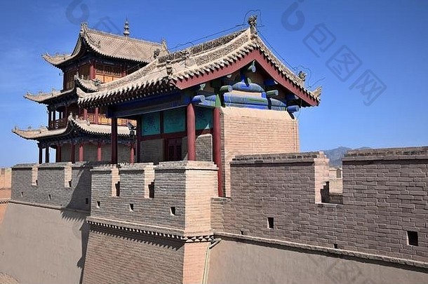 瞭望塔jiayu通过通过西结束伟大的墙中国城市嘉峪关甘肃省中国