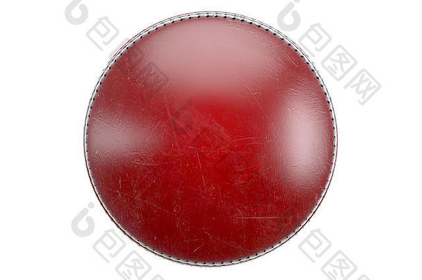 一边视图红色的板球球孤立的背景渲染