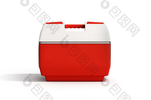 关闭冰箱盒子红色的渲染白色背景