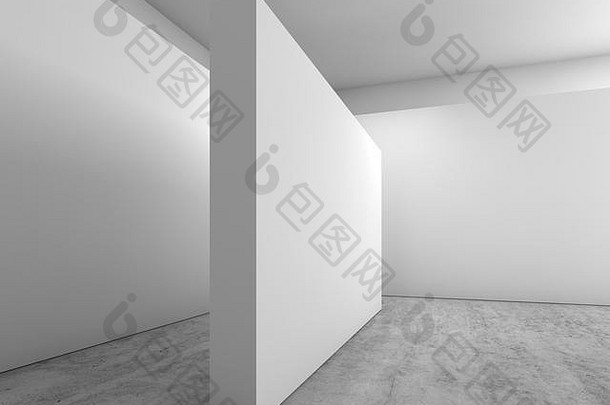 摘要空白色室内背景角落里空白墙安装混凝土地板上体系结构设计插图