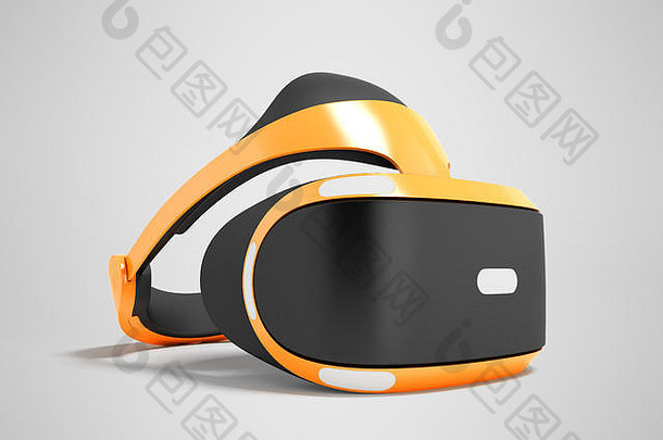 现代虚拟现实眼镜橙色前缀渲染灰色的背景影子