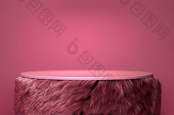 粉红色的基座产品演讲红色的羊毛墙渲染图像