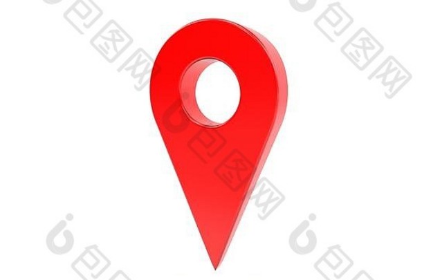 插图红色的地图全球定位系统(gps)指针象征孤立的白色背景